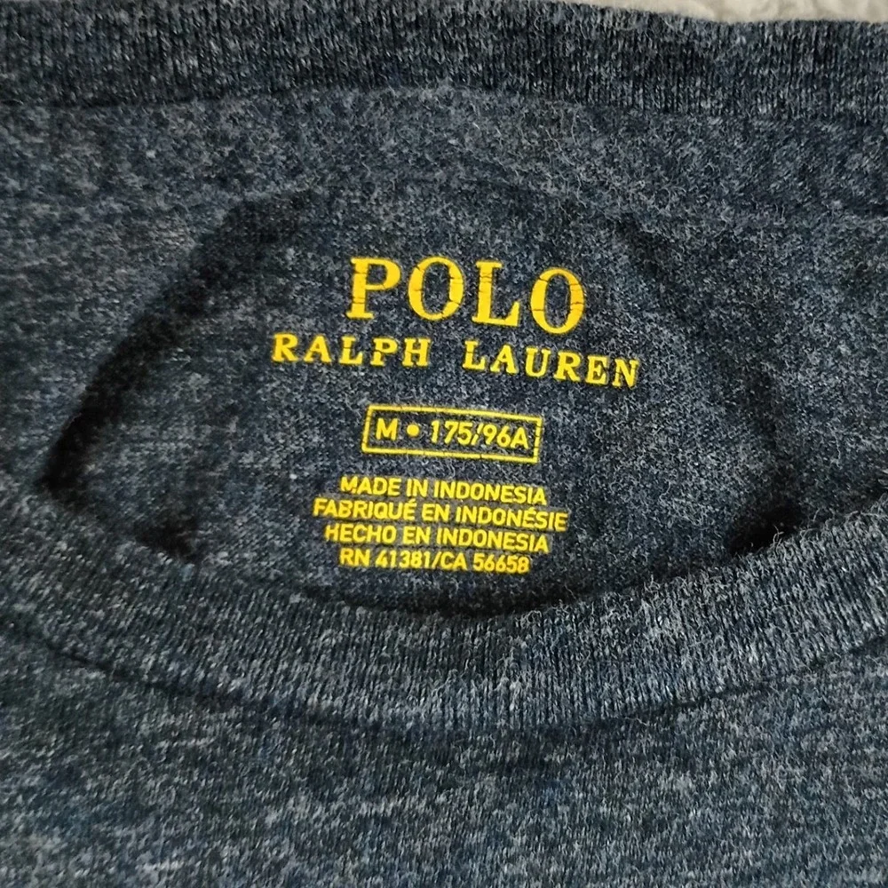 Polo Ralph Lauren T-Shirt Mens Medium Blue Heathered Long Sleeve Pony Logo‎